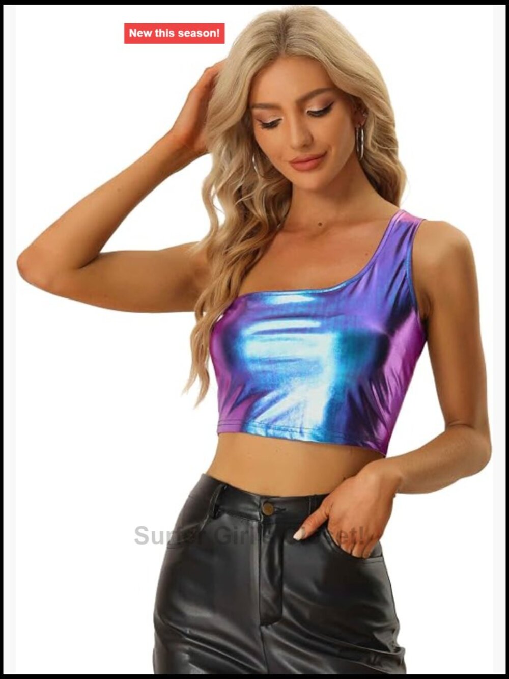 Women's Sequin Crop Top One Shoulder Metallic Rave Shiny Tank Top Party